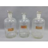 Three pharmacy glass bottle with stoppers, tallest 16cm (3)