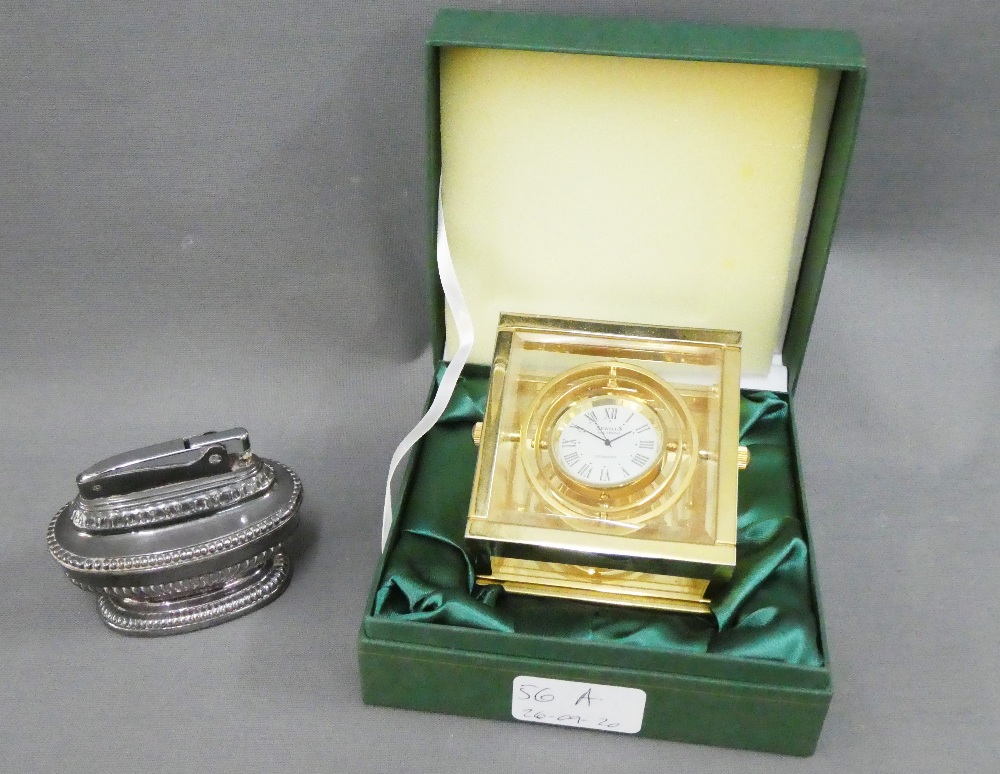 Ronson Crown table lighter and a Sewills gilt metal clock, boxed (2)