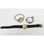 Lady;s gold plated Rotary wrist watch on a brown leather strap, early 20th century gold cased