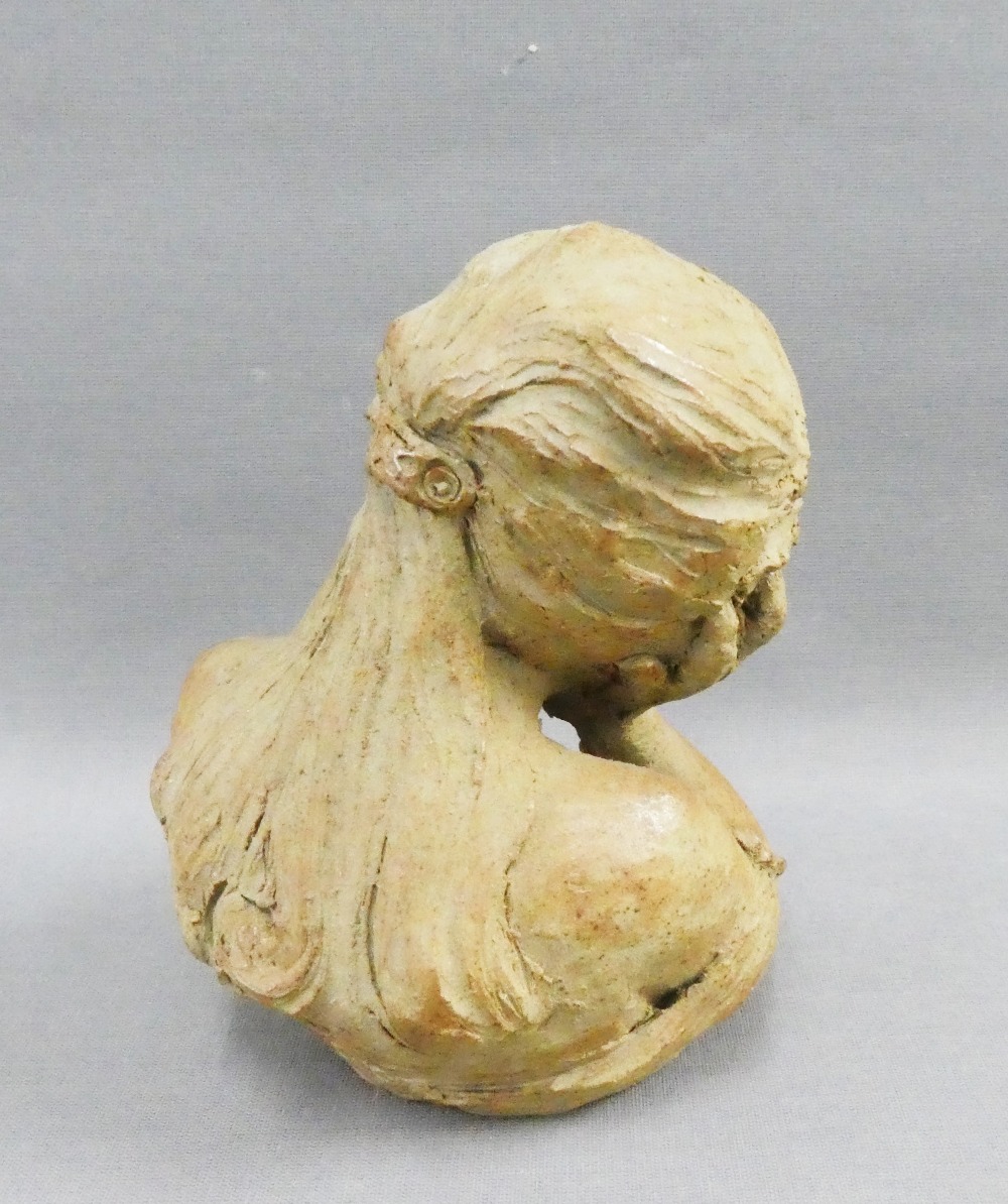 Stoneware head and shoulders bust of a young girl, impressed monogram SMB, 14cm high - Image 3 of 3