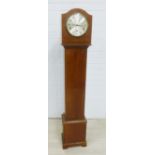 Early 20th century oak cased Grandmother clock with silvered dial and Arabic numerals, 136 x 26cm