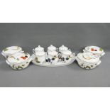 Set of six Royal Worcester chocolate pots, oval tray and four covered bowls, (11)
