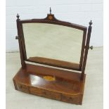 Mahogany and inlaid dressing table mirror with urn finials and paterae, three base drawers, 64 x