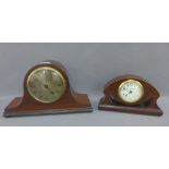 Walker & Hall mahogany and inlaid mantle clock with Arabic Numerals, together with another larger,