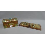 Victorian mahogany domed top caddy box, with brass mounts and turquoise cabochons together with a