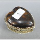 Victorian silver and tortoiseshell heart shaped trinket box, Nathan & Hayes, Birmingham 1892, 10cm