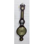 19th century mahogany five dial banjo barometer, 115cm long