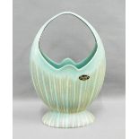 Beswick ware green glazed basket / vase, with original label, 29cm high