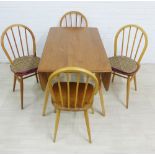 Ercol light elm drop leaf dining table and set of four hoop back chairs (5)