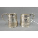 George III silver gilt Christening mug, London 1799, of ribbed cylindrical form with an angular