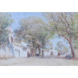 John Varley (1850-1933) Street Scene, Benares, watercolour, signed, in a glazed and ornate
