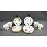 Minton's bird and feather patterned trios, comprising four cups, four saucers and four side