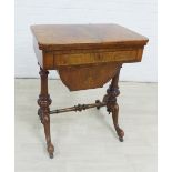 19th century walnut and inlaid card table / work table with a long frieze drawer over a deep