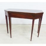 Late 18th / early 19th century Scottish mahogany fold over tea table, inlaid with thistle pattern,