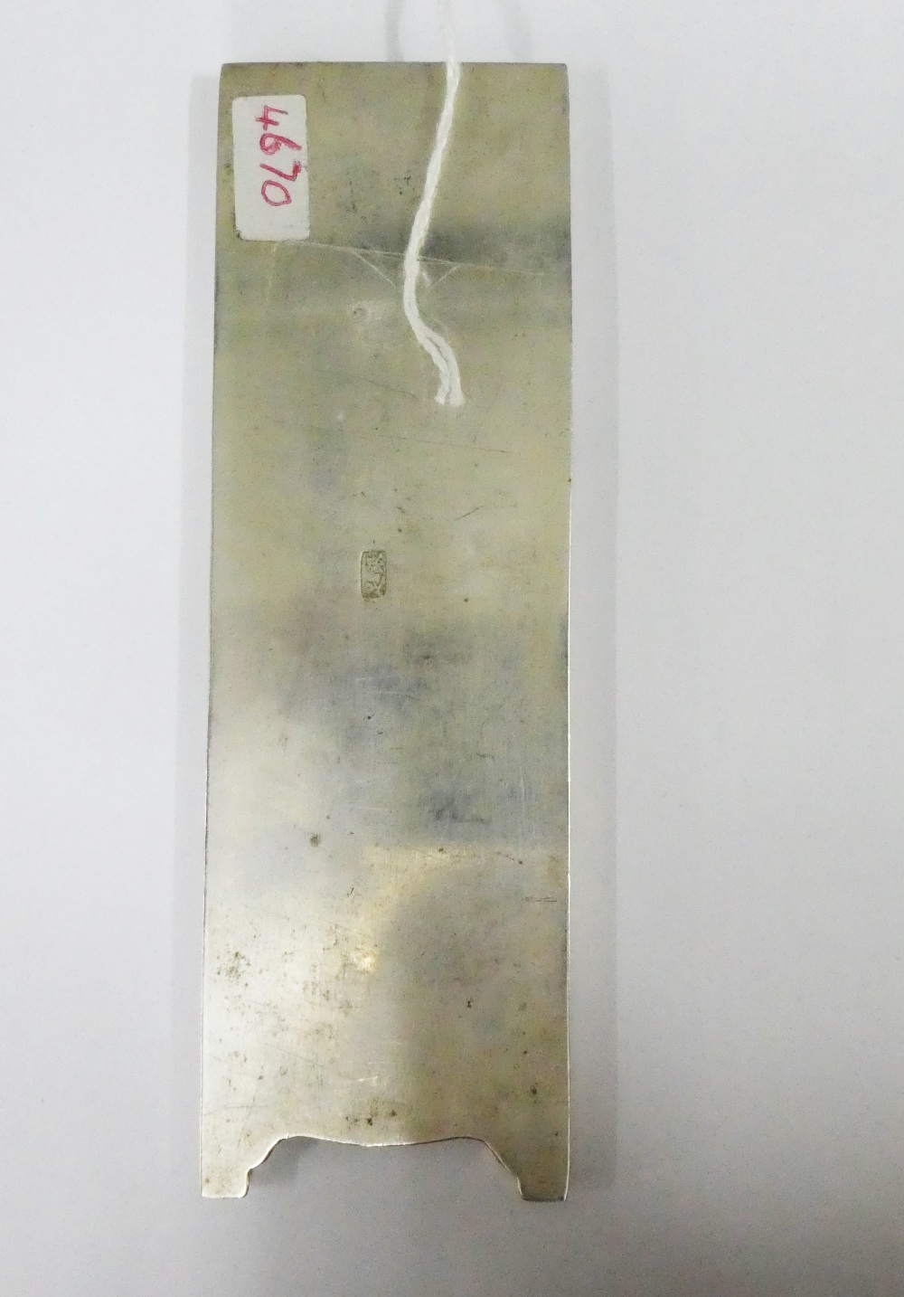 Chinese white metal rectangular plaque with figures and calligraphy, singed verso, 15 x 5cm - Image 2 of 3