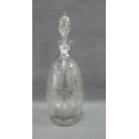 Victorian fern etched glass decanter and stopper, dated 14th August 1879, height overall 31cm