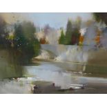 Oscar Goodall, Bridge & River landscape, Oil on canvas, signed, in giltwood frame, 60 x 45cm