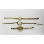 A collection of three lady's vintage wristwatches to include Tissot on a 9ct gold bracelet strap,