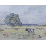 R. Eadie, Cows and chickens, watercolours, signed, in a glazed and giltwood frame, 24 x 27cm