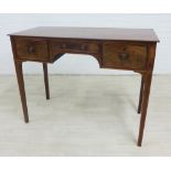 19th century mahogany and inlaid writing table, the rectangular top over one long and two short