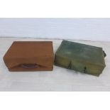 Two vintage travel cases with outer canvas covers, 36 x 31cm (2)