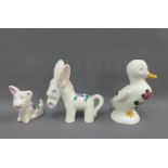 Collection of Plichta Pottery animals to include a donkey, duck and a dog, largest 14cm (3)