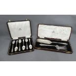George VI silver cake servers and set of six matching teaspoons, Brook & Sons, Edinburgh 1936/37, in