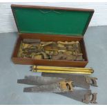 Large wooden box containing a quantity of vintage tools, etc (a lot)