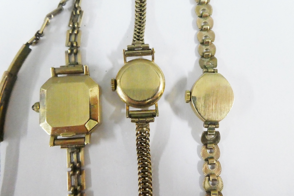 A collection of three lady's vintage wristwatches to include Tissot on a 9ct gold bracelet strap, - Image 3 of 4