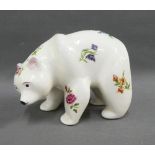 Plichta Pottery polar bear painted with flowers, 16cm long