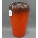 Monart glass vase, the red and black ground with gold aventurine inclusions paper label to base,