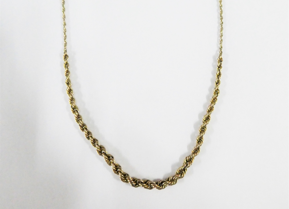 9 carat gold chain necklace together with an unmarked gold, peridot and seed pearl pendant on a gilt - Image 3 of 3