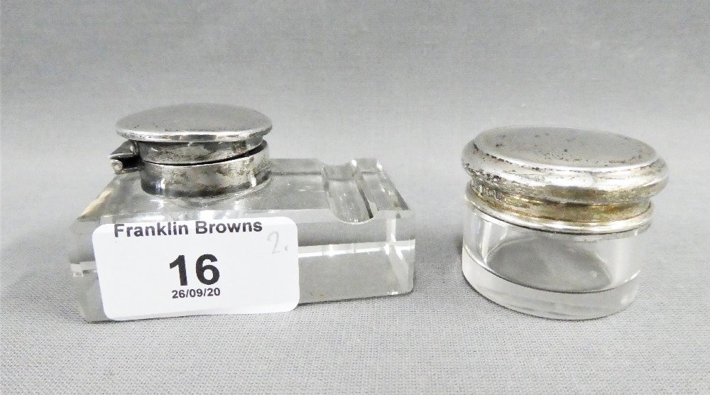 Early 20th century Birmingham silver topped inkwell and jar (2)