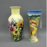 Two Old Tupton Ware vases to include 'Red Roof' and another in a floral pattern, tallest 22cm (2)