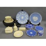 Collection of Wedgwood black basalt and jasper ware items to include a bowl, jug, trinket dishes,