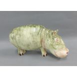 Plichta Pottery hippopotamus, with printed backstamps, 22cm long