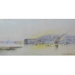 Esposito Valletta Harbour - Malta, watercolour, signed in glazed frame, 24 x 11cm