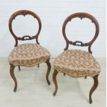 Pair of rosewood balloon back chairs with upholstered seats and cabriole legs, 90 x 48cm (2)