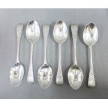 Victorian set of six silver teaspoons, Wakely & Wheeler, London 1892, with bright cut vine leaf