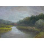 Late 19th / early 20th century School, Cows by a River, oil on board, apparently unsigned, under