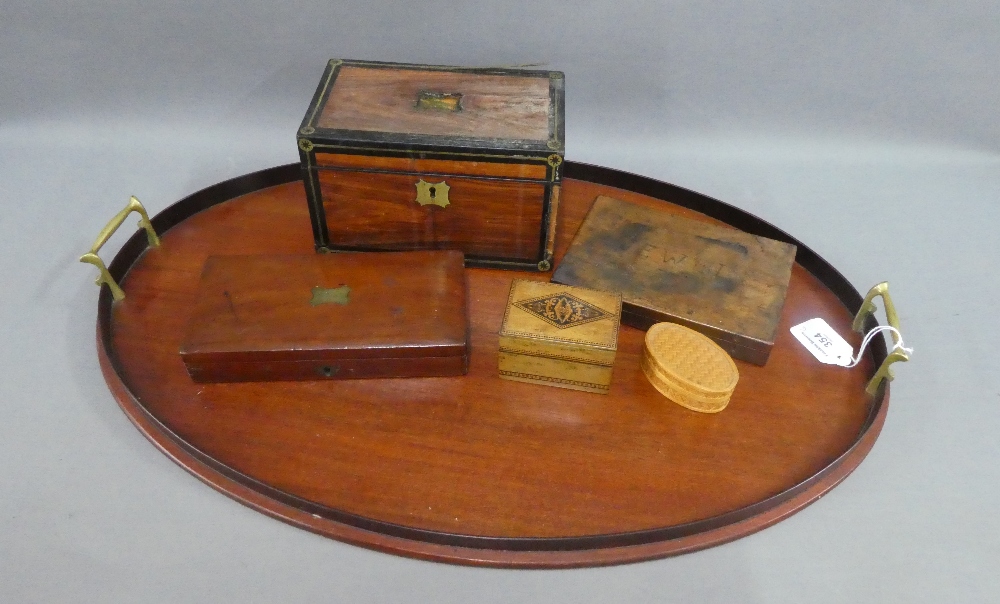 Mahogany oval tray with brass handles together with a 19th century rosewood and brass mounted box (