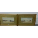 J Richardson, companion pair of shore Scene watercolours, signed and framed, 27 x 17cm (2)