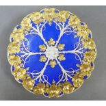 Meissen blue glazed bowl with gilt moulded fruit and vine pattern, with blue crossed swords mark