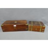 19th century mahogany and brass mounted writing box, with leather slope and fitted interior,