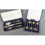 George V silver fork, knife and spoon set, Walker & Hall, Sheffield 1919, in fitted case together