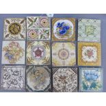Collection of Victorian and later tiles, in a wicker basket (28)