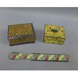 'The Queen' a Mauchline type box, floral pattern page turner and a box, (3)