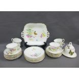 Royal Worcester teaset handpainted with butterflies and flowers, comprising six cups, twelve