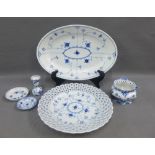 Collection of blue onion patterned porcelains to include Royal Copenhagen plate, small vase and Bing