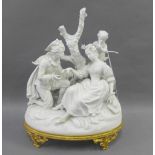 Parian Ware figure group on a gilt metal oval stand, (a/f) 18cm high